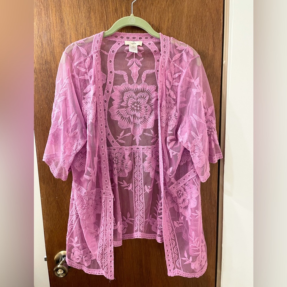 Purple/Pink Boho Lace Dolman Sleeve Kimono, Size Small, Excellent Condition NWOT